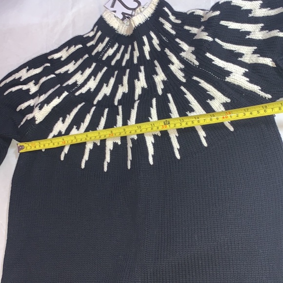 525 America wool sweater pullover turtleneck knit contrast cotton zigzag retro L - Picture 11 of 16